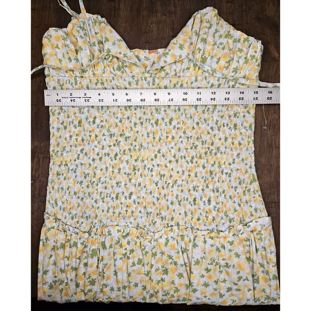 Free People Lavender Daze Green Yellow Dress Med Smocked Drop Waist Cottage NWOT - Picture 8 of 10